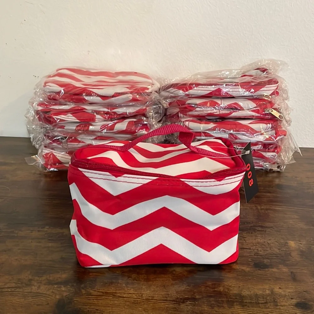 NEW‎ Red and White Chevron Cosmetic Case * CAN BE PERSONALIZED